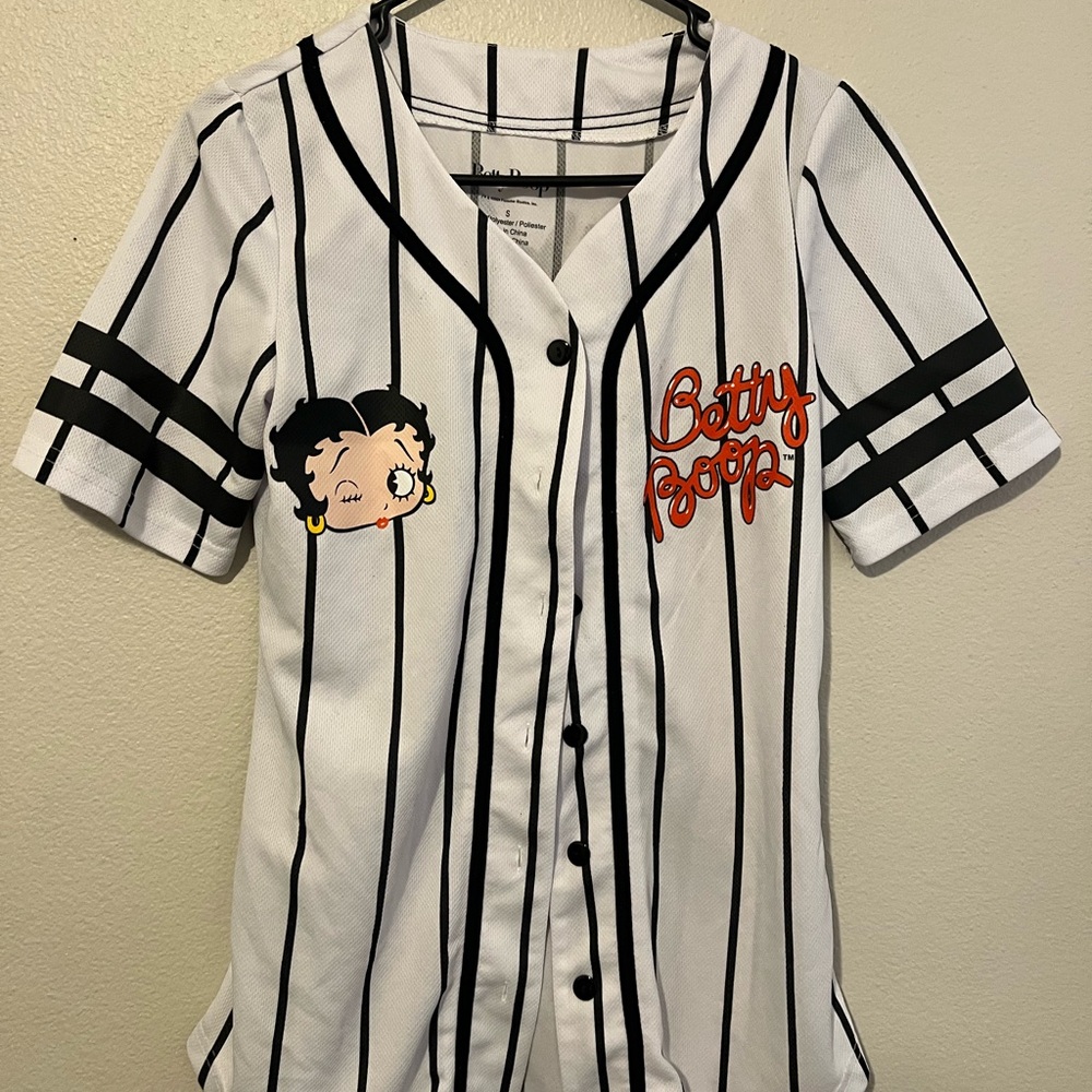 Betty Boop Baseball Style Jersey Top Sz S - Black Stripe Retro Novelty Graphic